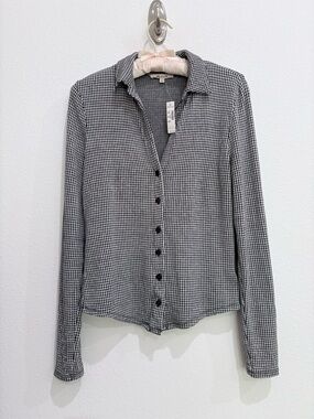 Madewell Camp Black & White Long-Sleeve Top in Gingham French Girl Style Women S